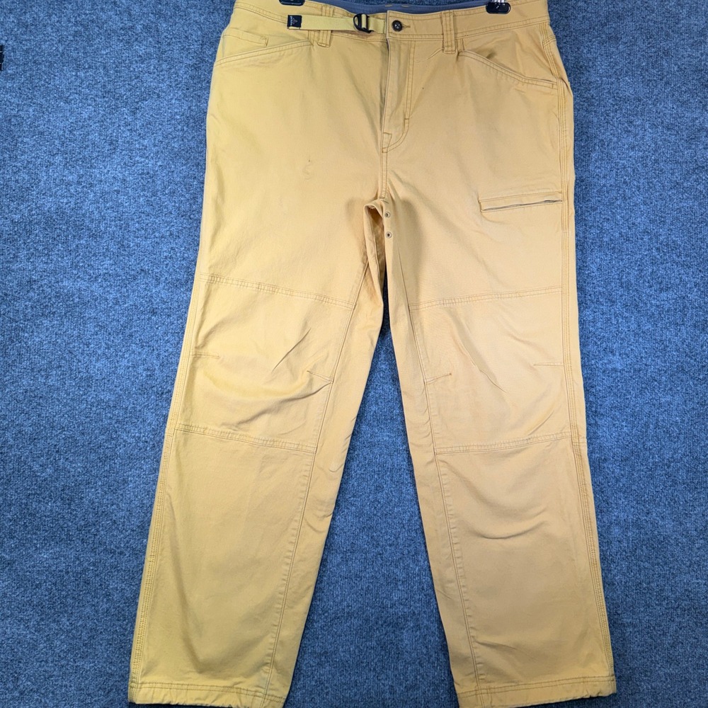 Prana Stretch Zion Hiking Pants Mens 38 Yellow Organic Cotton Cargo Climbing